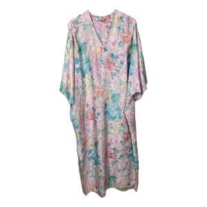 Vintage Barbizon At Home Caftan Mumu Floral Nightgown Petite Small Pink Maxi